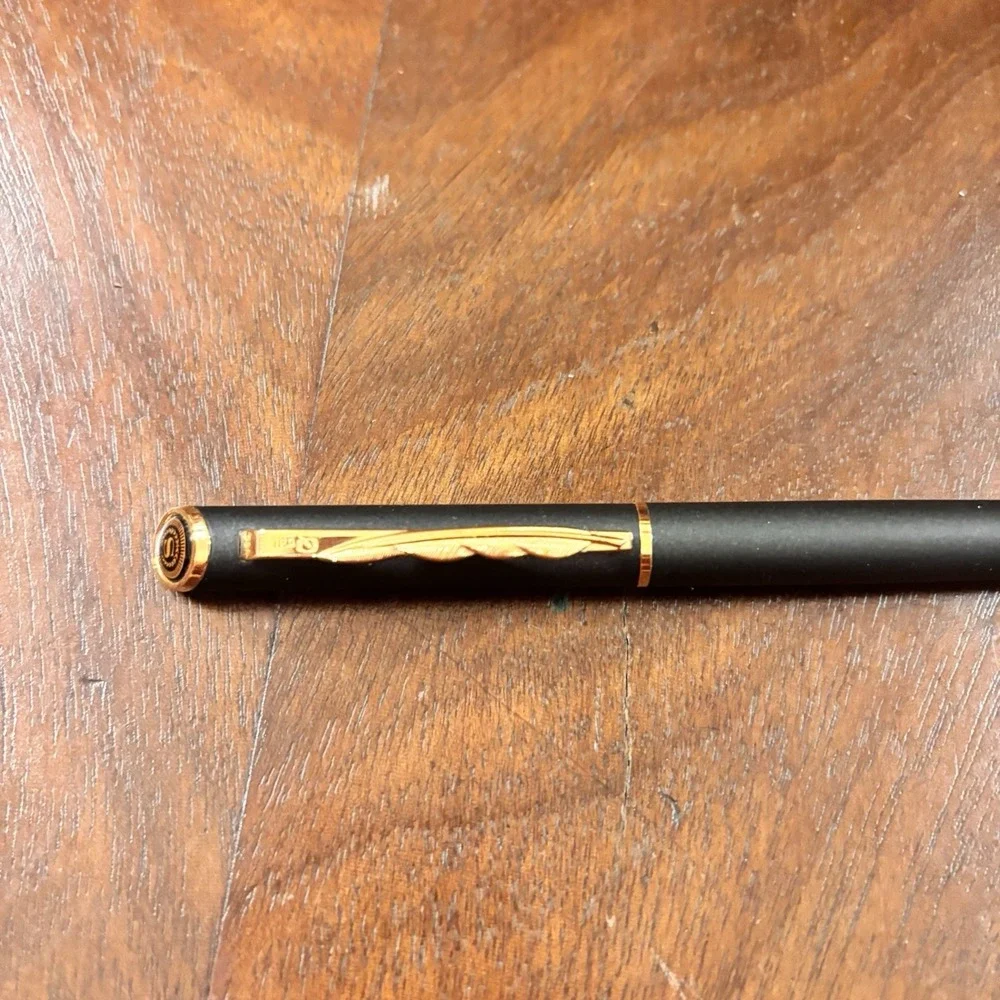 Vintage Quill Black Rollerball‎ Pen Gold Tone Trim w/ Case USA Needs Refill
